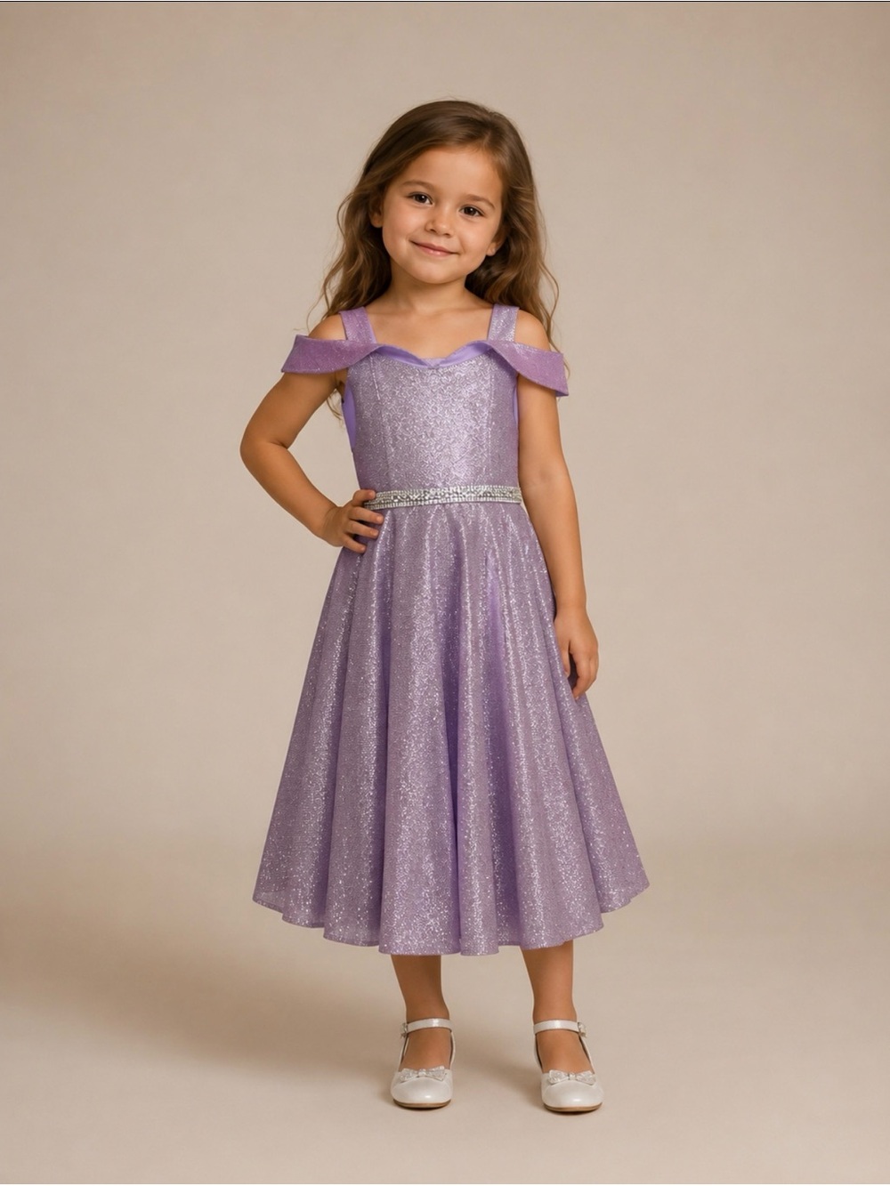My Best Kid Girls Lilac Sparkle Off-Shoulder Formal Party Dress. Sz 3-4